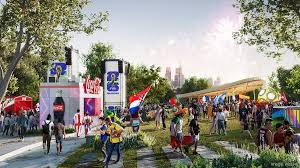 Fans waiting at stadium concession stand